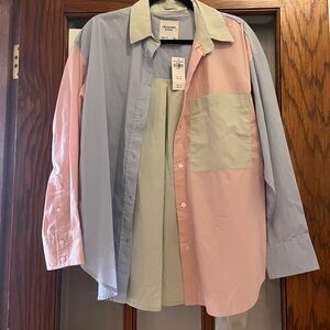 Abercrombie & Fitch Colorblock Button Down Shirt - Pink, Blue, Green